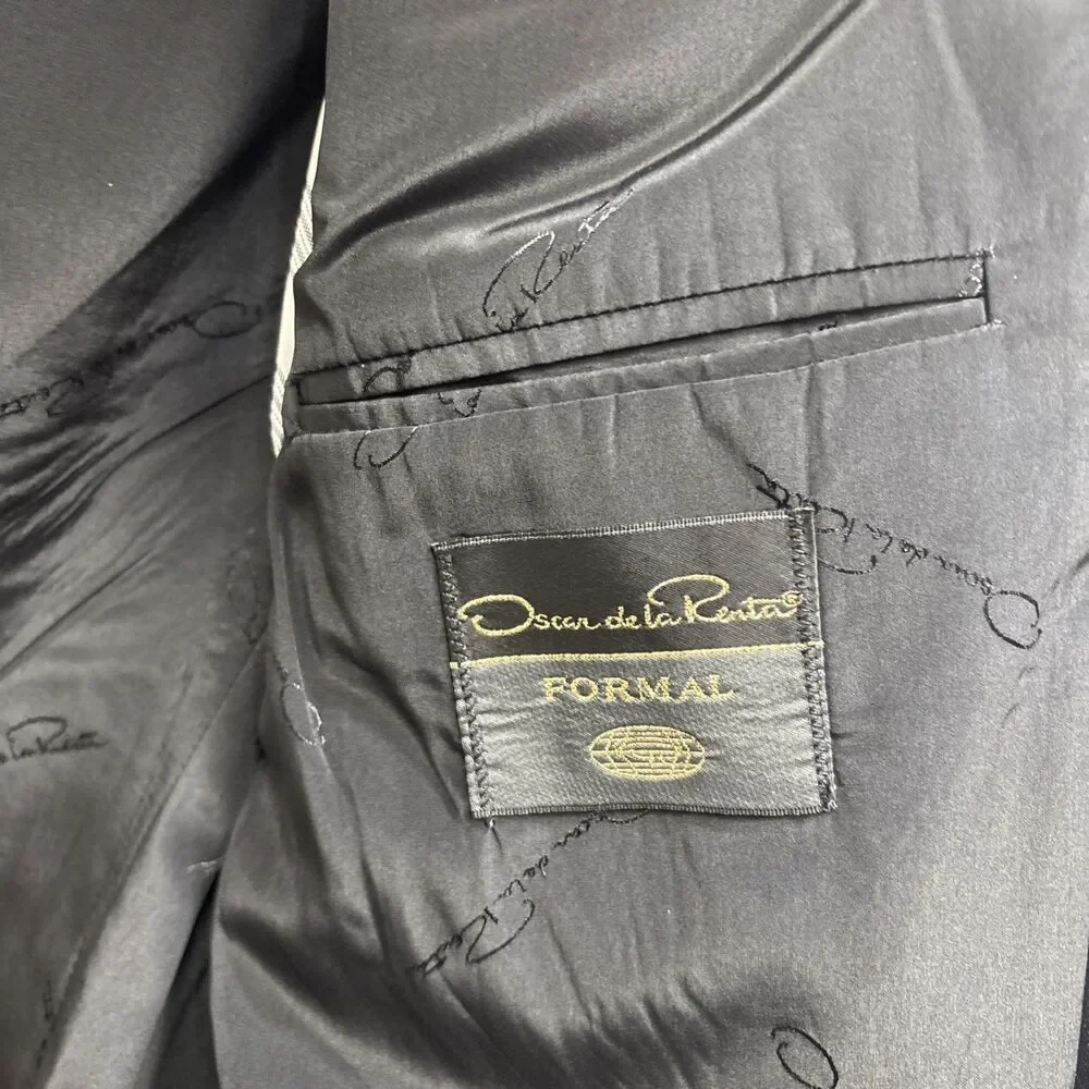 Oscar de la Renta Formal Tuxedo Suit Jacket Only Black 39R Pockets Logo Buttons